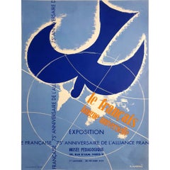 Affiche originale de 1959 célébrant le 75e anniversaire de l'Alliance française