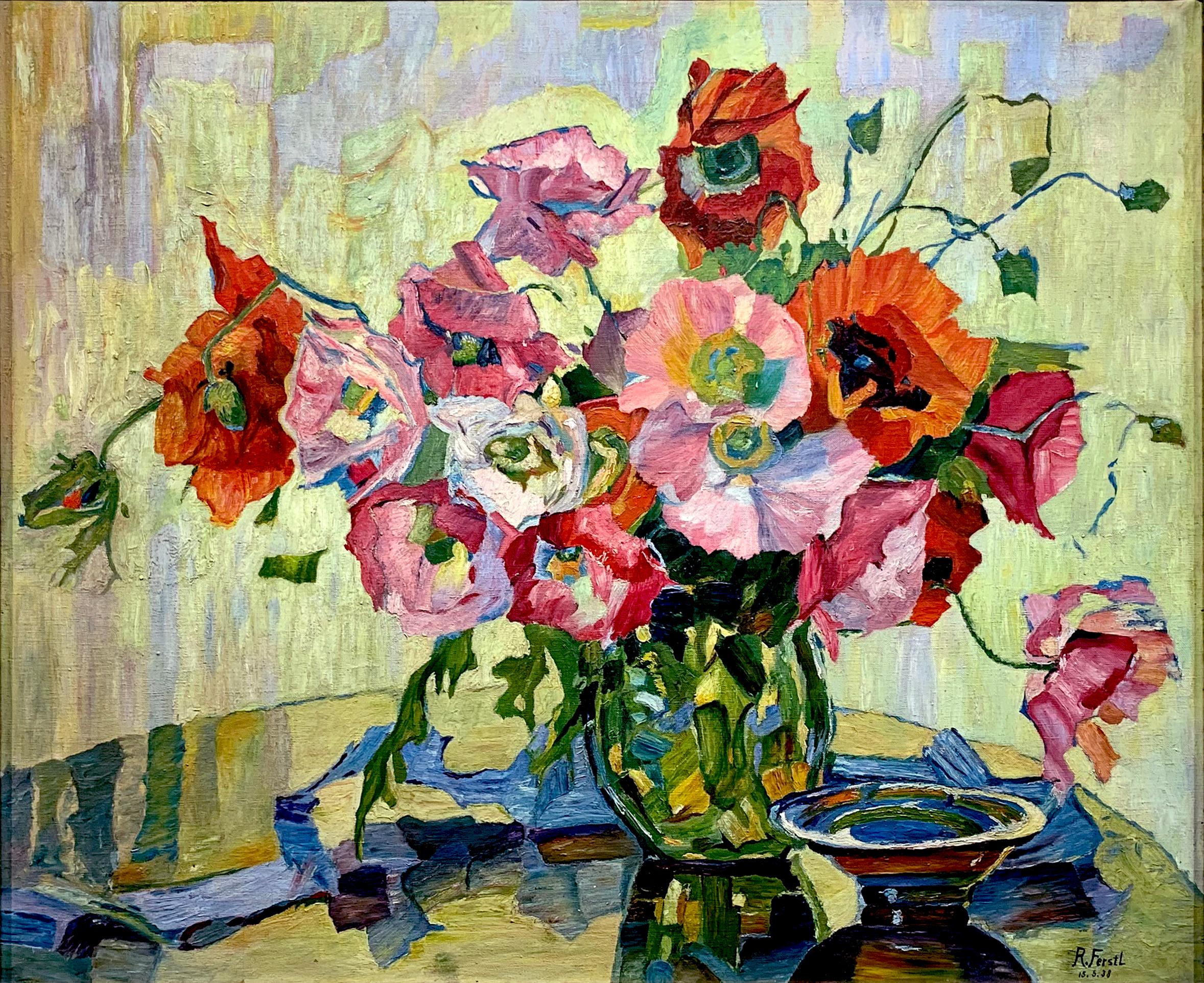 R Ferstl Still-Life Painting - Impressionist flowers painted by R. Ferstl 1938 - Oil Still Life of flowers 