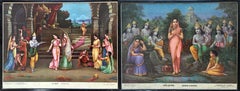 Paire d'estampes de collection de déesses et déesses épiques de l'Inde du début du 20e siècle - Ancienne 
