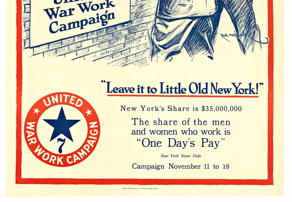 Poster originale di One Days Pay - United War Work Campaigner della prima guerra mondiale - Print Realismo americano di R G Morgan