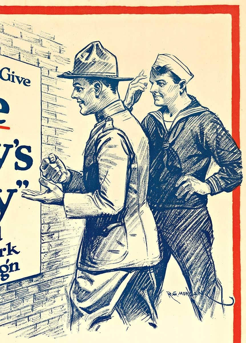 Poster originale di One Days Pay - United War Work Campaigner della prima guerra mondiale - Portrait Print Bianco di R G Morgan