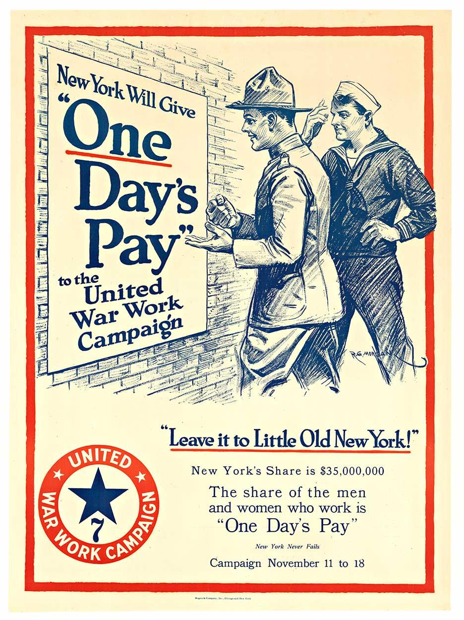 Portrait Print di R G Morgan - Poster originale di One Days Pay - United War Work Campaigner della prima guerra mondiale