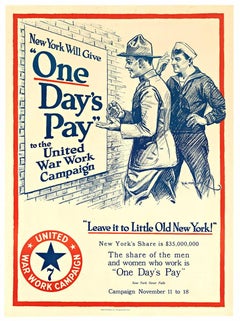 Original One Days Pay - United War Work Campaign cartel vintage de la Primera Guerra Mundial