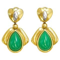R. Galle Dangling Chrysophrase and Two-Tone Gold Earclips
