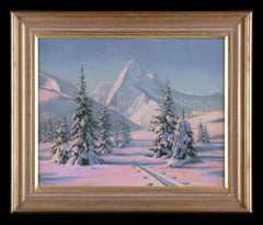 Signed Antique Oil on Canvas Painting: 'Snow Scene'