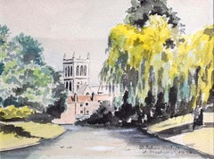 St. John’s College Cambridge from River Cam 1978 Watercolour 'R Hacking'
