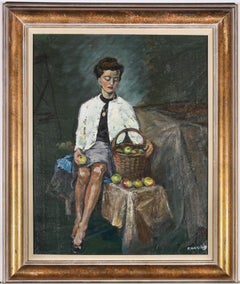 R. Harland - 20th Century Oil, Woman with a Basket of Apples