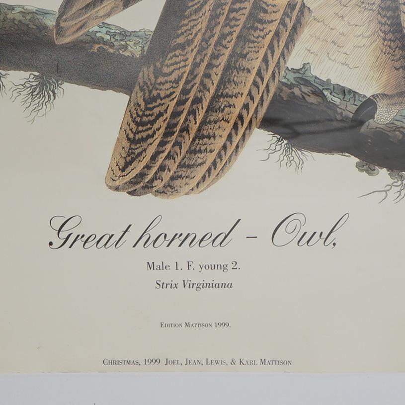 R. Havell Elephant Sized Audubon Print of Great Horned Owls C1999 In Good Condition For Sale In Big Flats, NY
