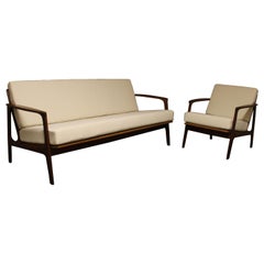 R. Huber Mid-Century Modern Teak Sofa und Stuhl Set