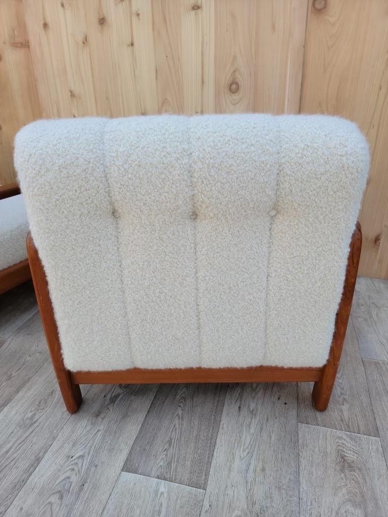 Mid-Century Modern R. Huber Style Teak Frame Low Profile Armchairs Newly Upholstered, Set of 2