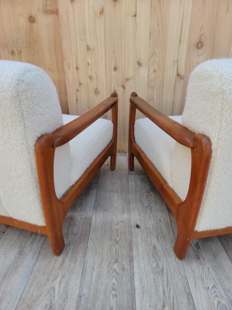R. Huber Style Teak Frame Low Profile Armchairs Newly Upholstered, Set of 2 In Good Condition In Chicago, IL