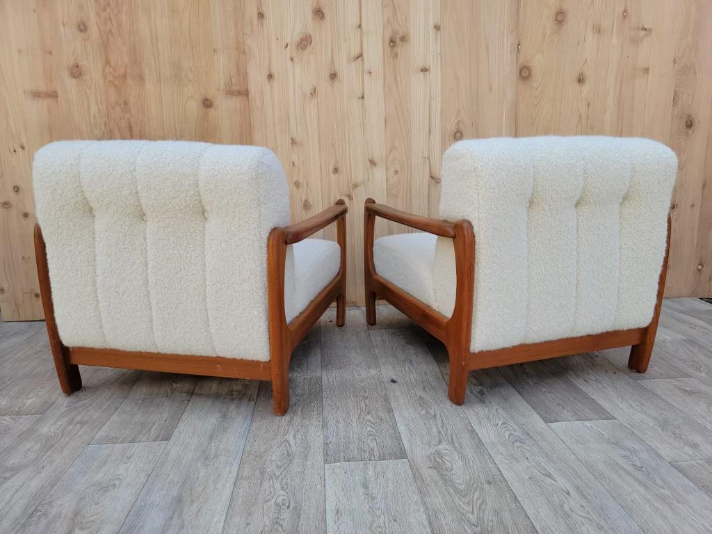 Late 20th Century R. Huber Style Teak Frame Low Profile Armchairs Newly Upholstered, Set of 2