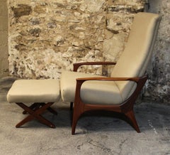 R. Huber Teak Reclining Lounge Chair with Ottoman