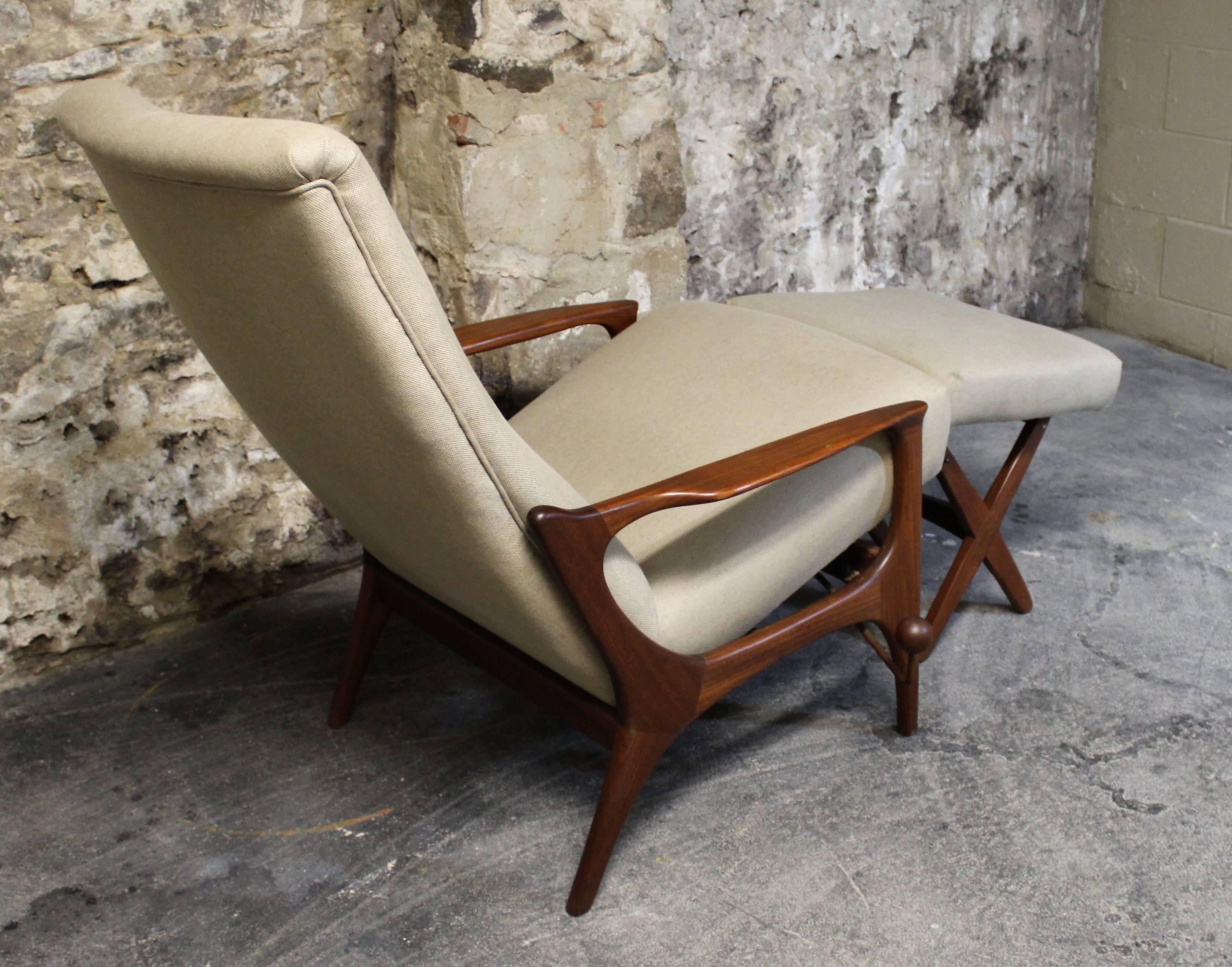 Mid-Century Modern R. Huber Teak Reclining Lounge Chair with Ottoman