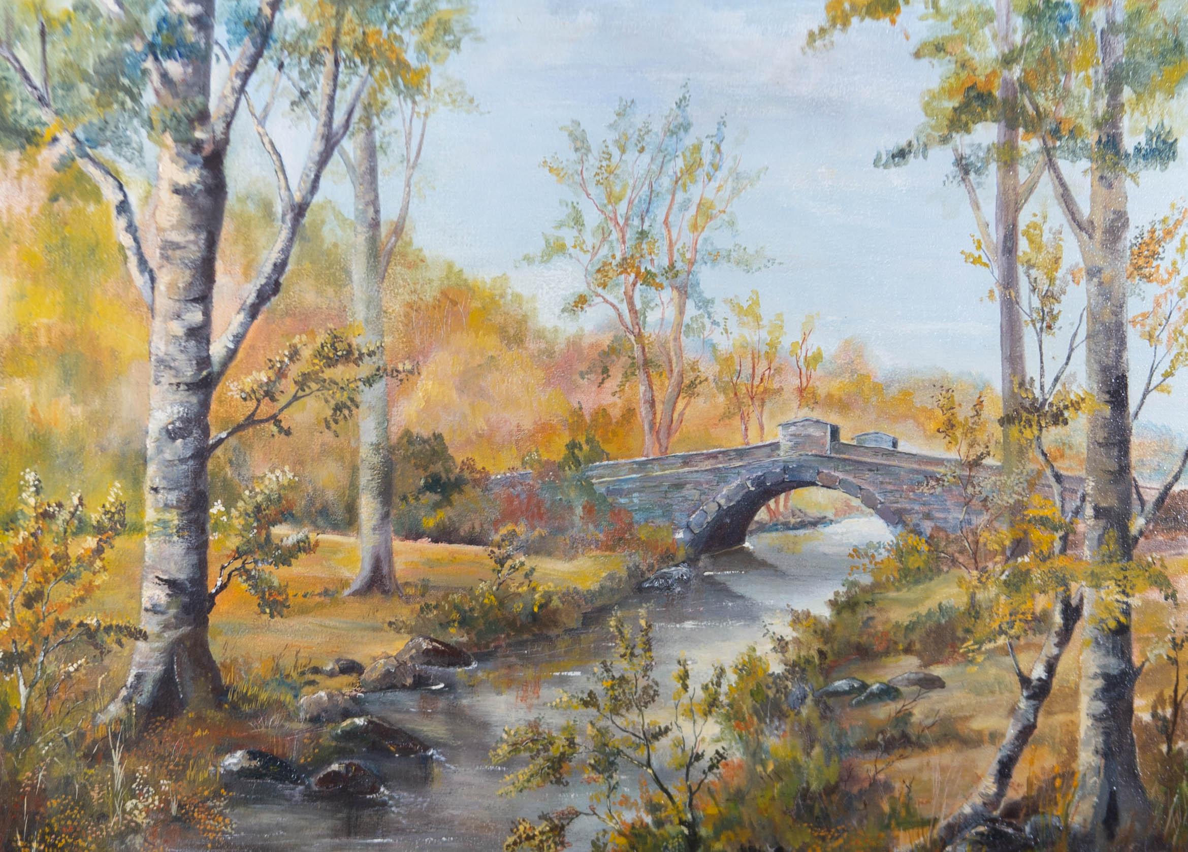 R. Humphreys - 1981 Oil, Stone Bridge in the Woods For Sale 1