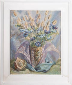 R. Hurdlo RWA – signiert und gerahmter Blumenstrauß aus Öl, Baumwolle, Mitte des 20. Jahrhunderts