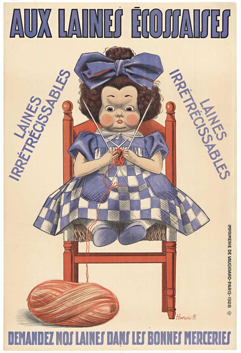 Print R Hurwic - Affiche vintage française ancienne Aux Laines Ecossaises  fil
