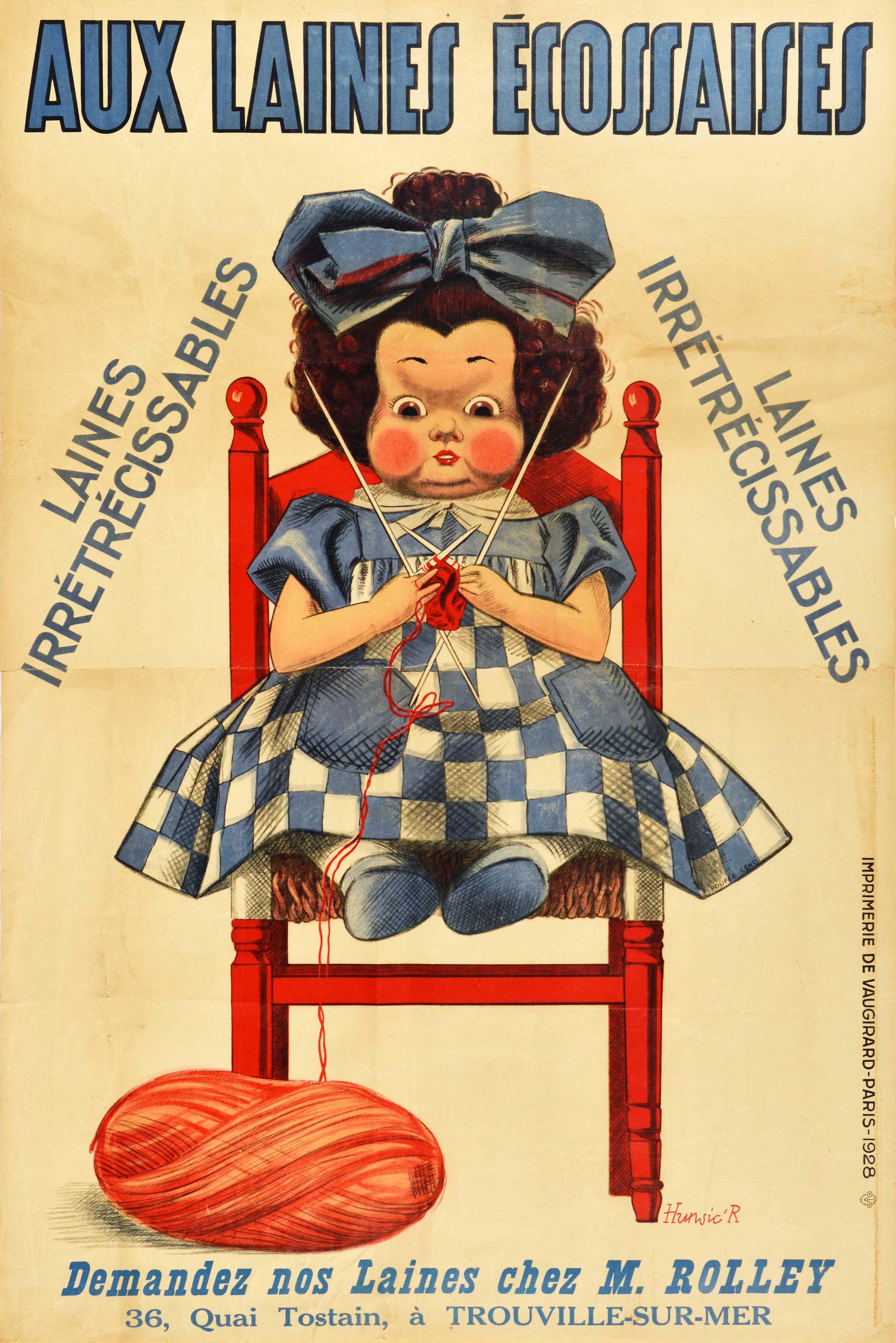 R. Hurwic Print - Original Vintage Poster Advertising Shrink Resistant Scottish Wool Knitting Doll