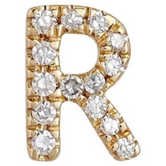 R Initial 14K (oder 18k auf Anfrage) Gelbgold Diamant-Buchstaben Ohrstecker