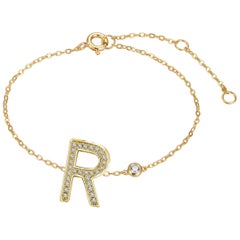 R Initial Bezel Chain Bracelet