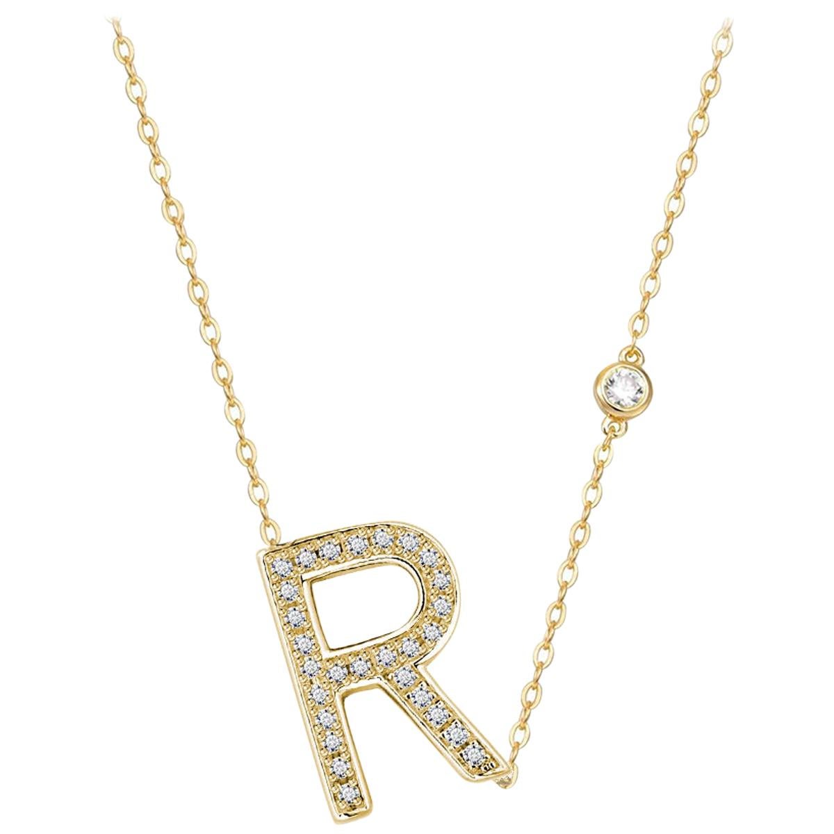 R Initial Bezel Chain Necklace For Sale