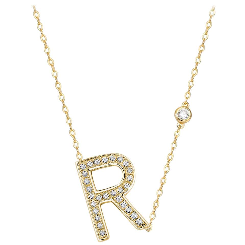R Initial Bezel Chain Necklace For Sale at 1stDibs