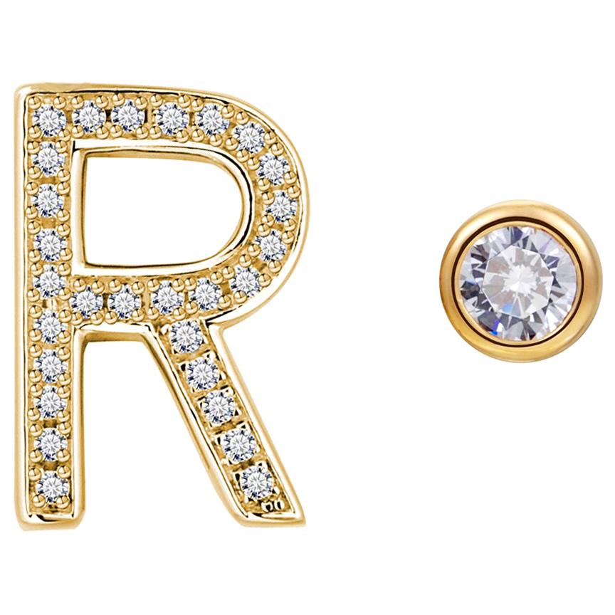 R Initial Bezel Mismatched Earrings For Sale