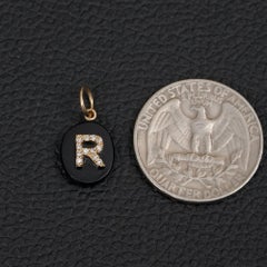 R Initial-Charm-Anhänger aus massivem 14-karätigem Gelbgold mit natürlichem Diamanten und Onyx – Geschenk-Anhänger
