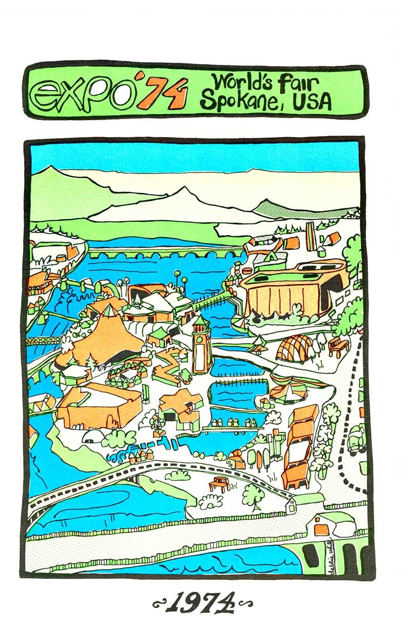 Original EXPO '74 Weltausstellung, Spokane USA Vintage Kalender – Print von R. J. Arendt