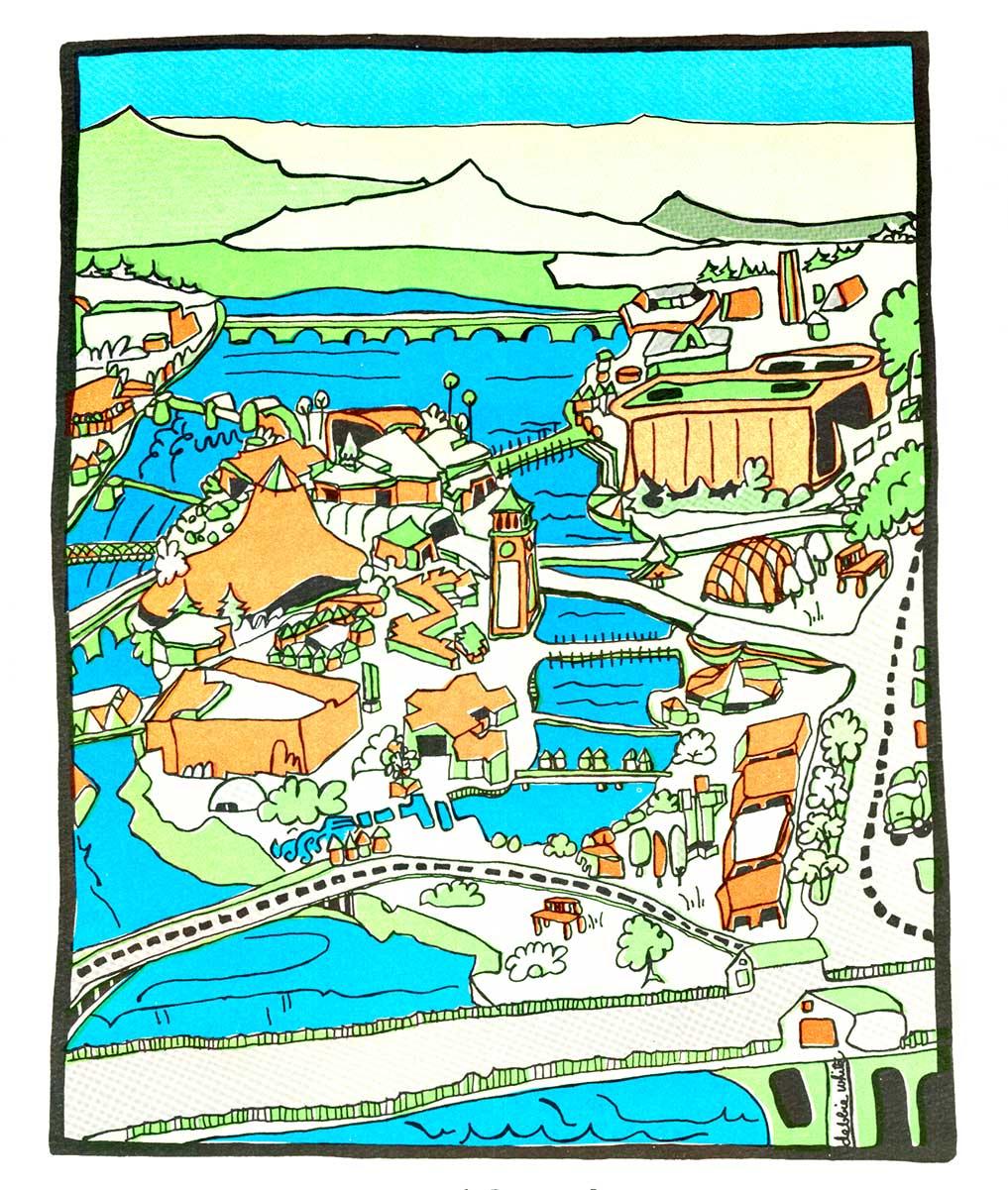 Original EXPO '74 Weltausstellung, Spokane USA Vintage Kalender (Amerikanische Moderne), Print, von R. J. Arendt