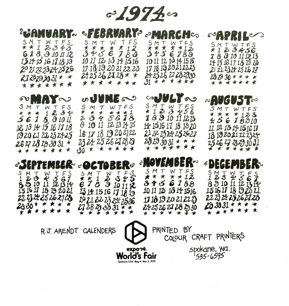 Original EXPO '74 Weltausstellung, Spokane USA Vintage Kalender (Beige), Landscape Print, von R. J. Arendt