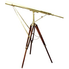 Antique R & J Beck Brass Refracting Telescope with Tripod and Original Carrying Box