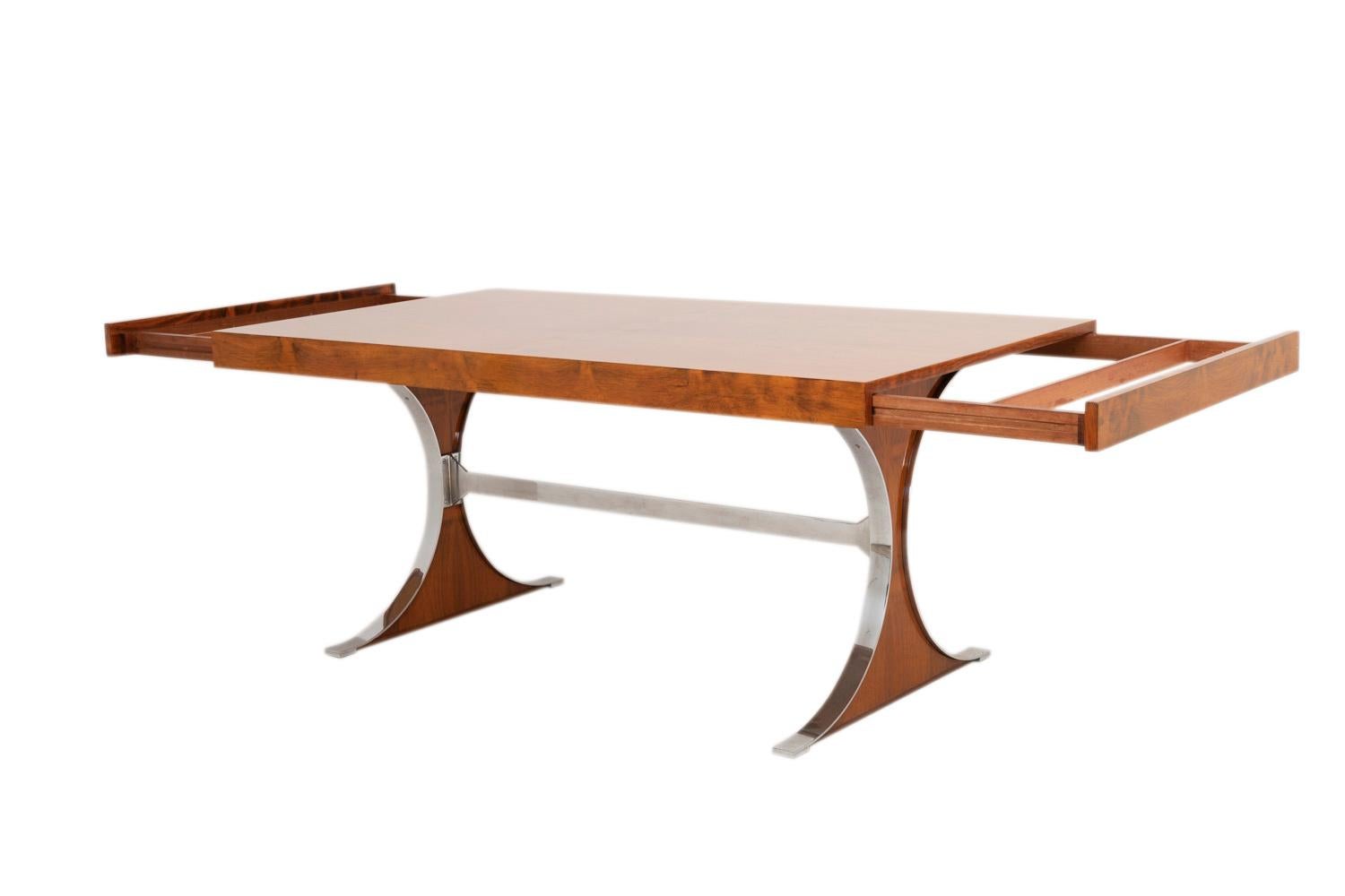 French R.-J. Caillette, Sylvie Table, Rosewood and Stainless Steel, Charron Ed., 1961