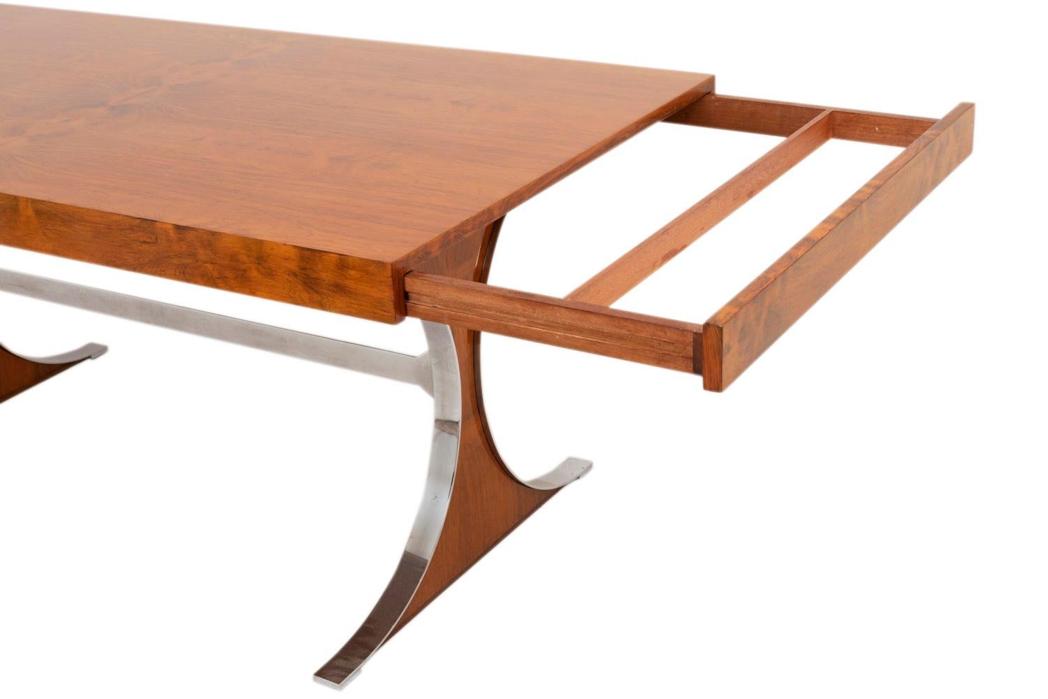R.-J. Caillette, Sylvie Table, Rosewood and Stainless Steel, Charron Ed., 1961 In Good Condition In Saint-Ouen, FR