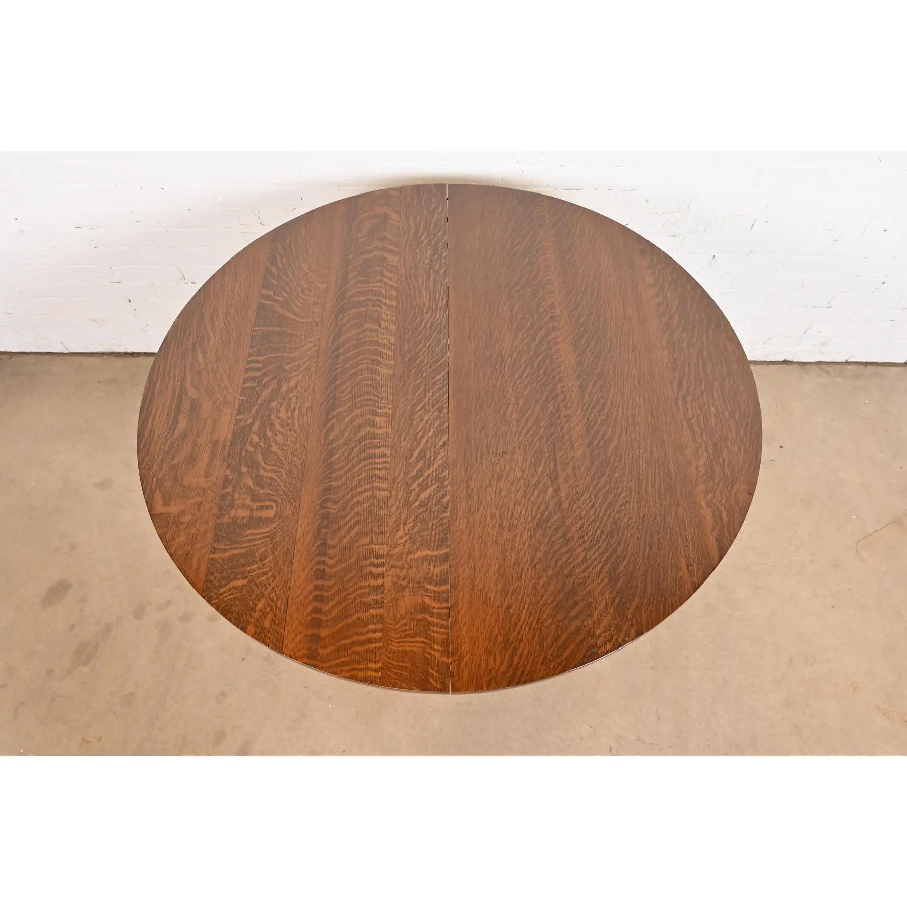 Fin du XIXe siècle R. J. Horner table de salle à manger victorienne ancienne à rallonge en chêne avec piédestal, revernie en vente