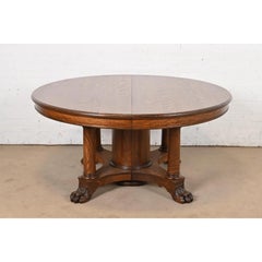 R. J. Horner Antique Victorian Oak Split Pedestal Dining Table, Refinished