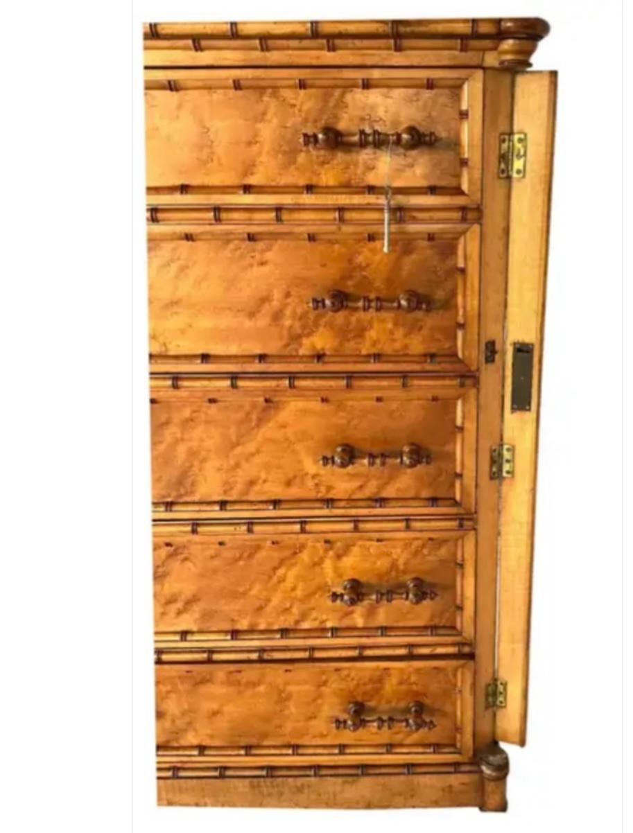 R J Horner Bird's Eye Maple and Faux Bamboo Chiffonier For Sale 7