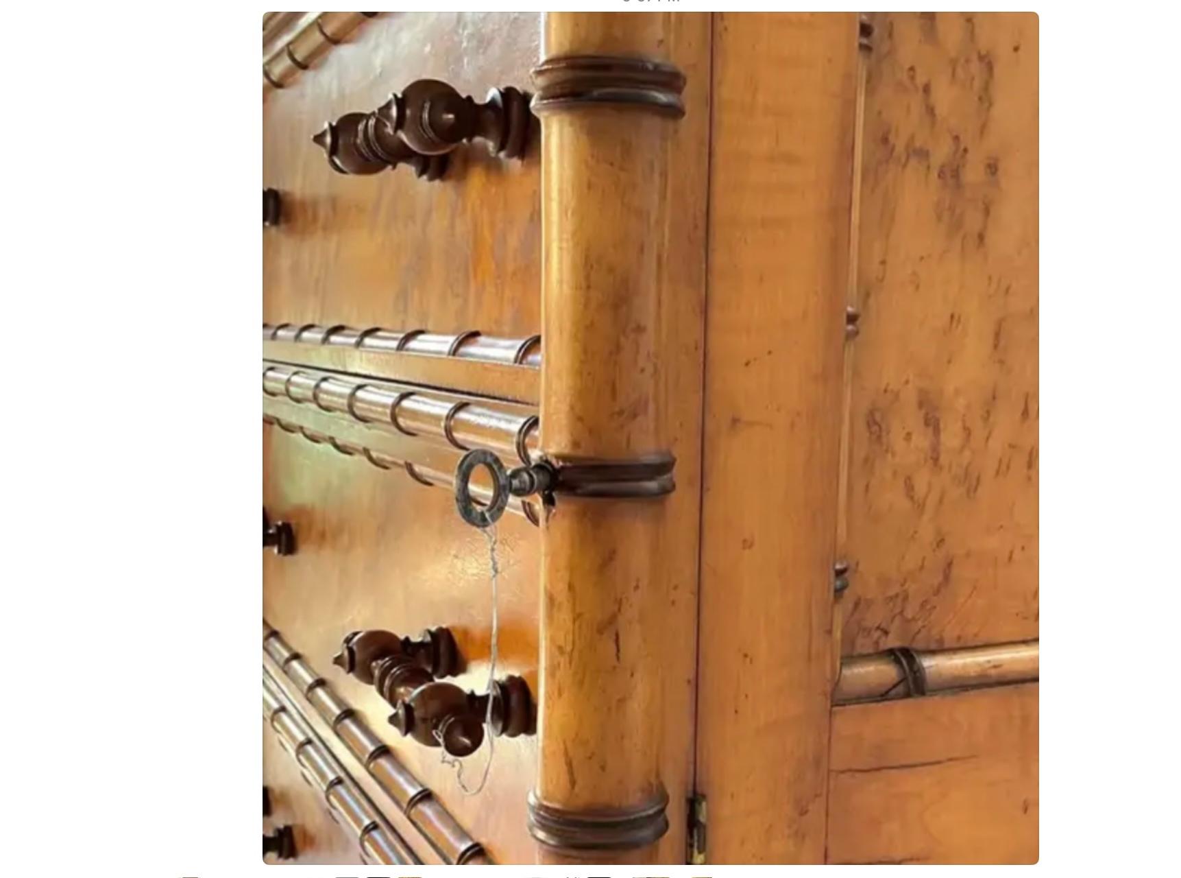 R J Horner Bird's Eye Maple and Faux Bamboo Chiffonier For Sale 8