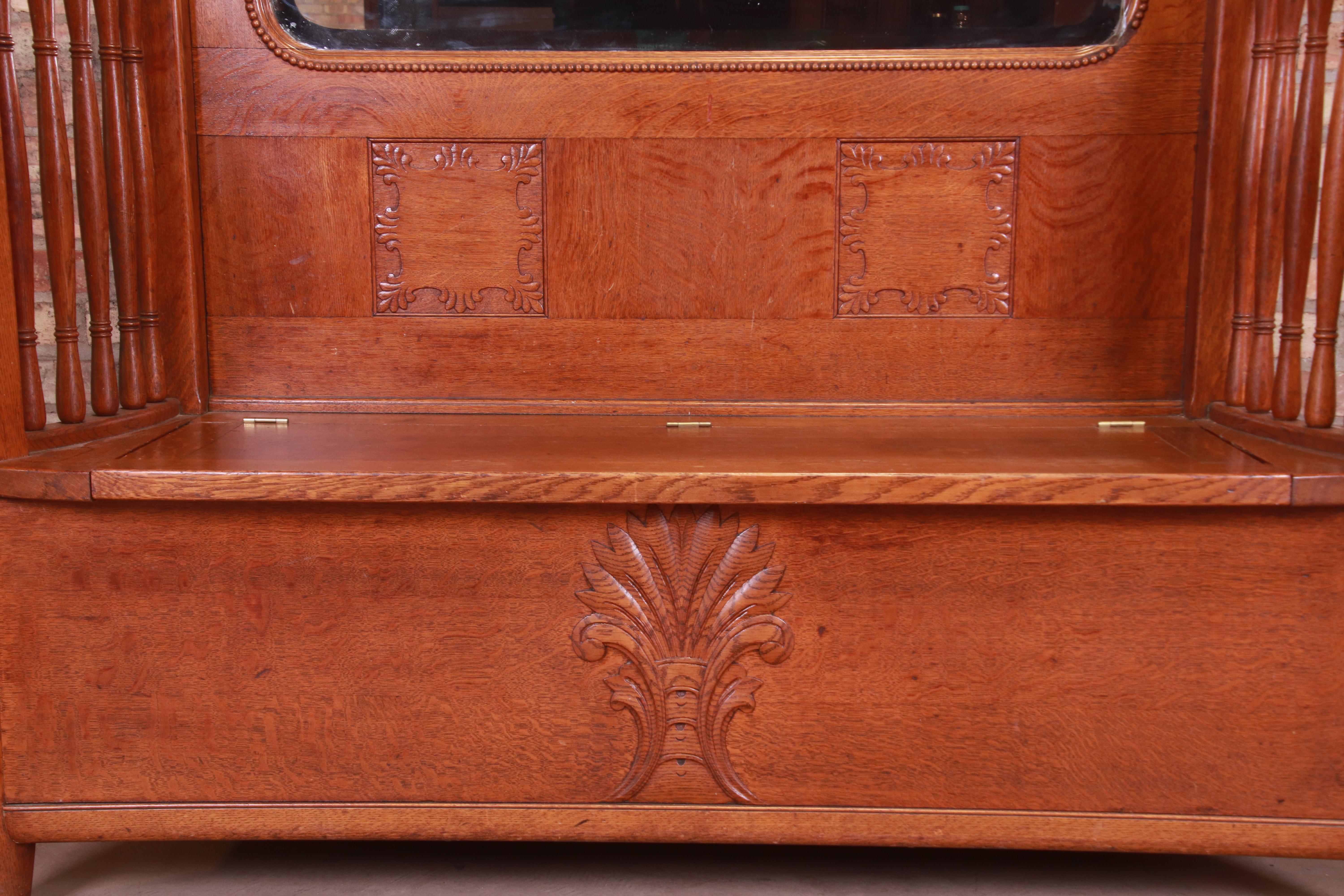 R. J. Horner Carved Solid Oak Hall Bench with Mirror, circa 1890 3