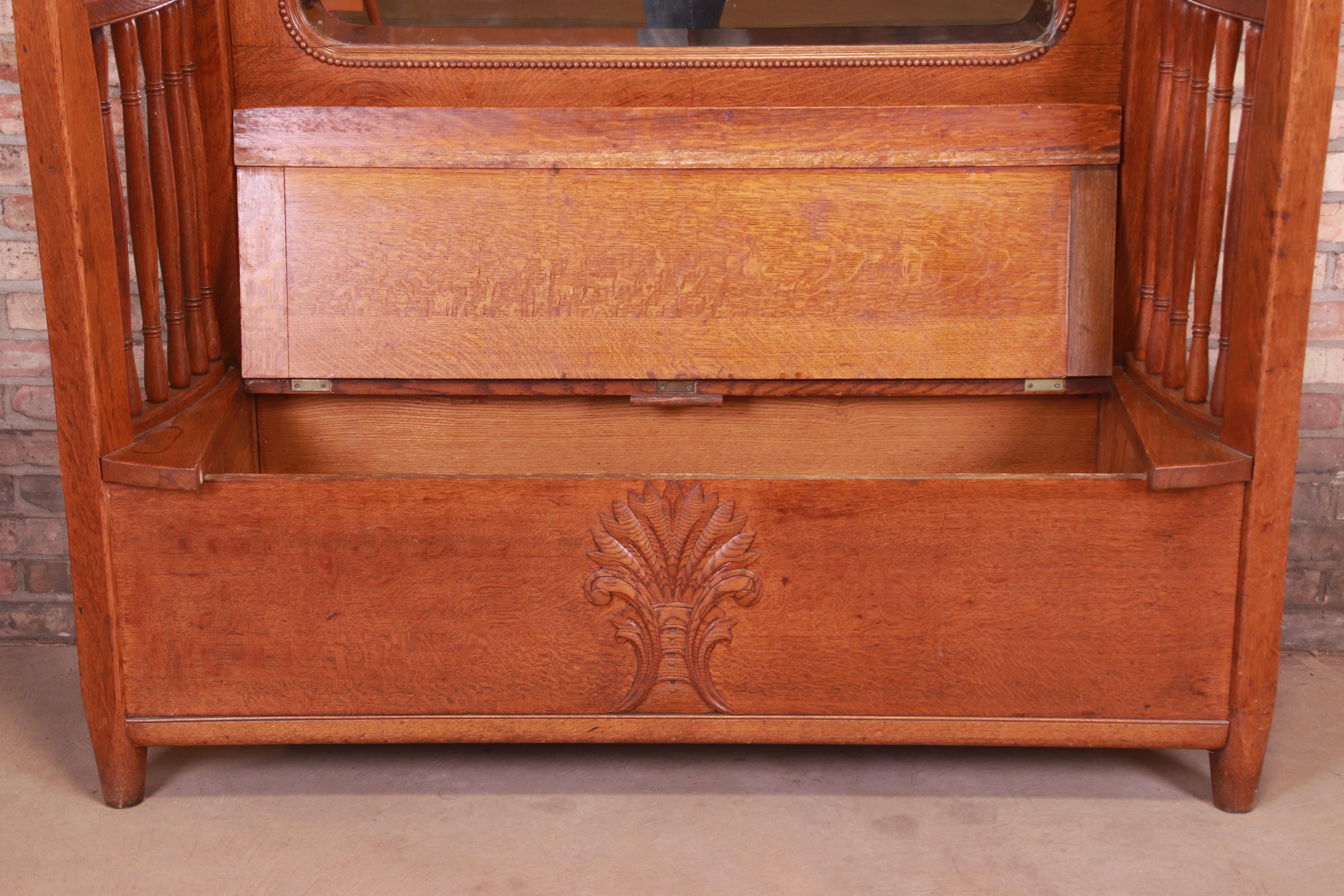 R. J. Horner Carved Solid Oak Hall Bench with Mirror, circa 1890 4
