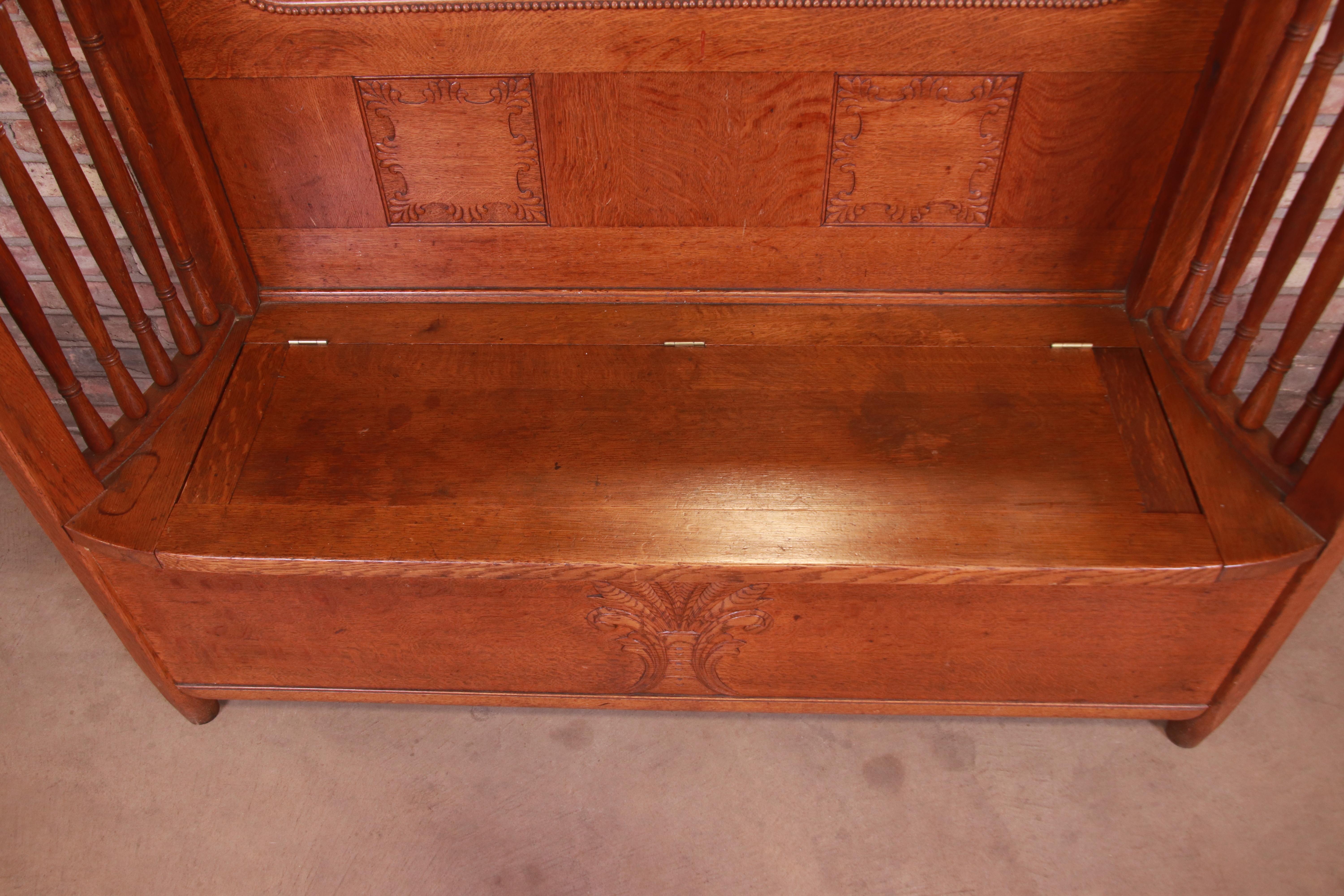 R. J. Horner Carved Solid Oak Hall Bench with Mirror, circa 1890 1
