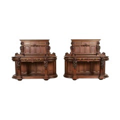 R. J. Horner Renaissance Revival Oak Sideboards or Bar Cabinets, Circa 1880s