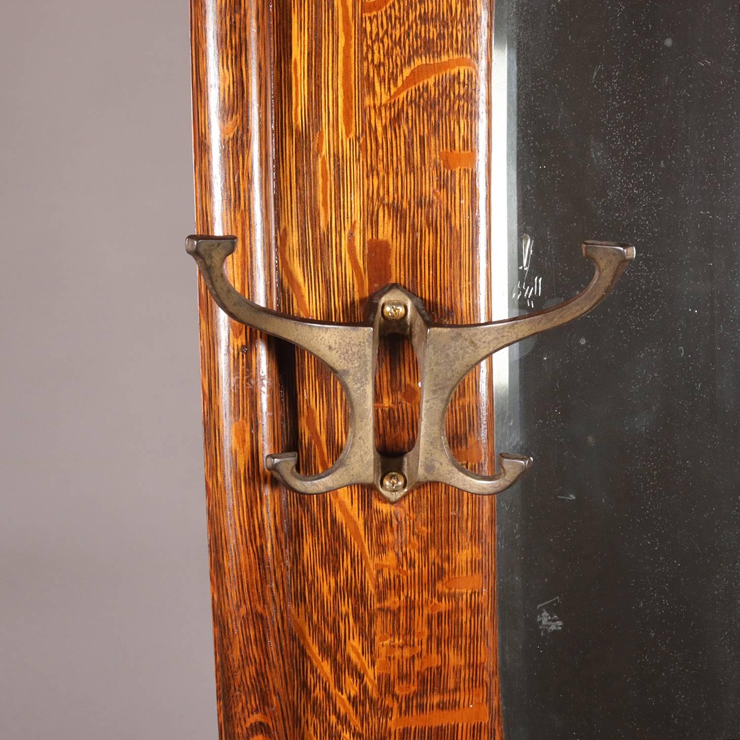 R. J. Horner School Carved Oak Mirrored Chair Form Bench Hall Tree, circa 1910 1