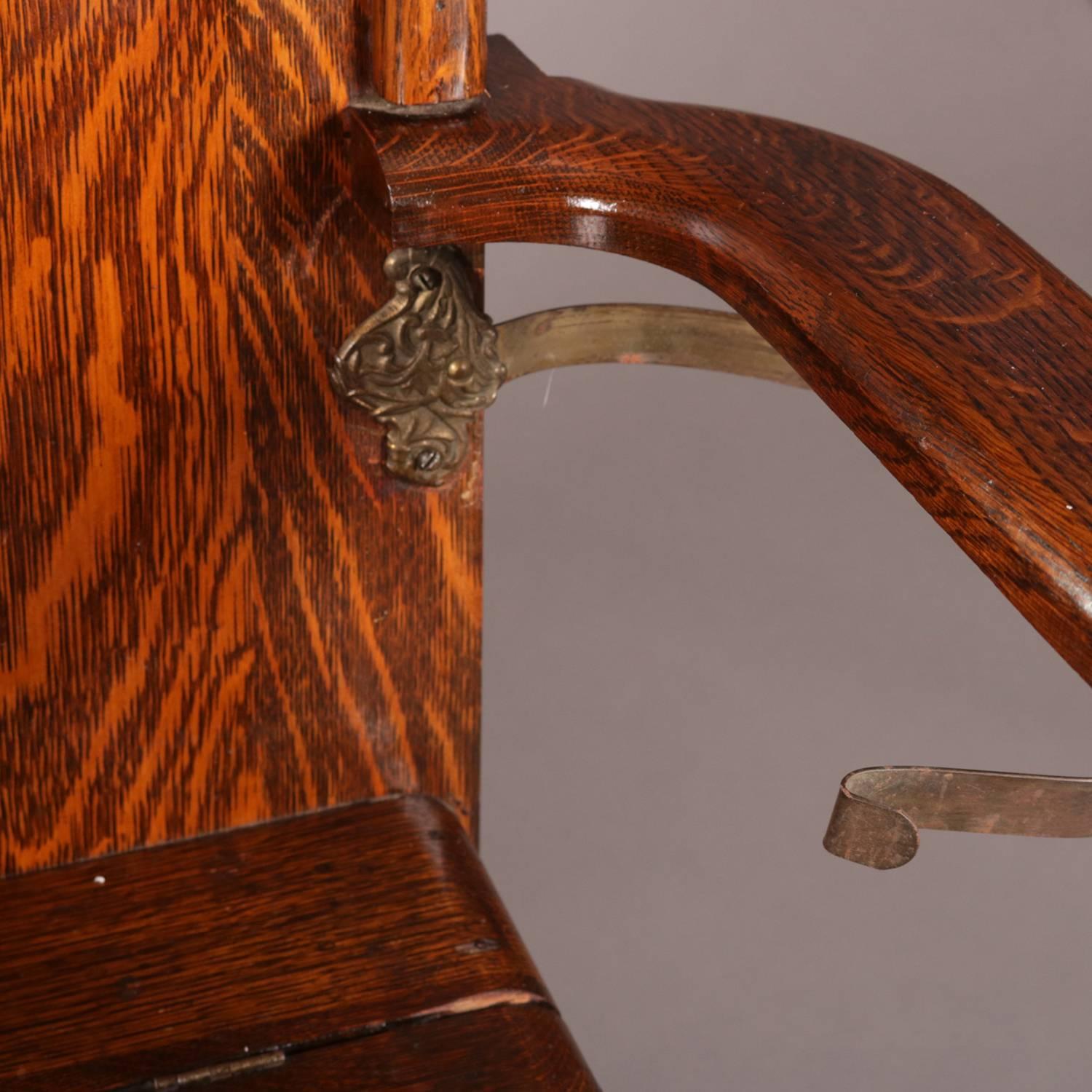 20th Century R. J. Horner School Carved Oak Mirrored Chair Form Bench Hall Tree, circa 1910