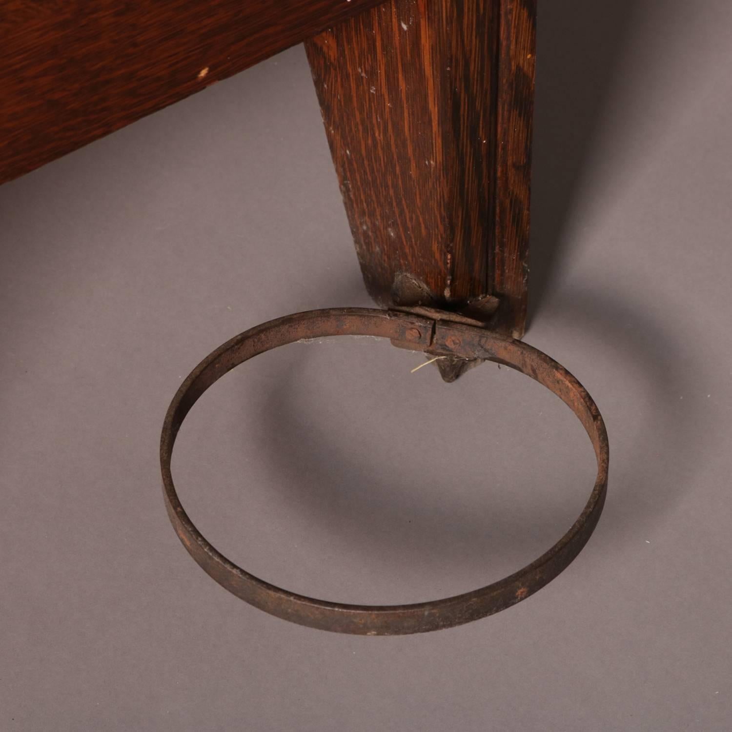 Bronze R. J. Horner School Carved Oak Mirrored Chair Form Bench Hall Tree, circa 1910
