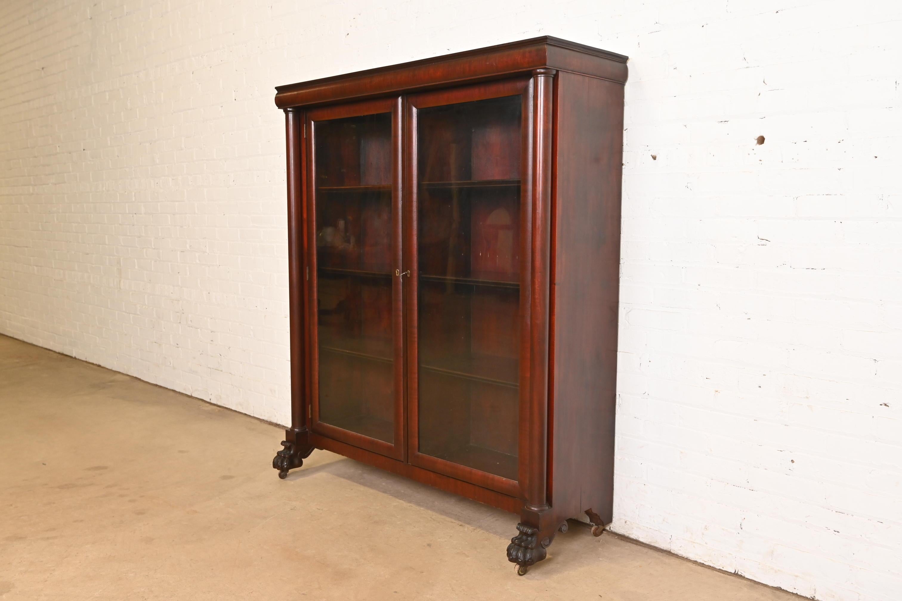 R. J. Horner Style American Empire Carved Mahogany Double Bookcase In Good Condition For Sale In South Bend, IN