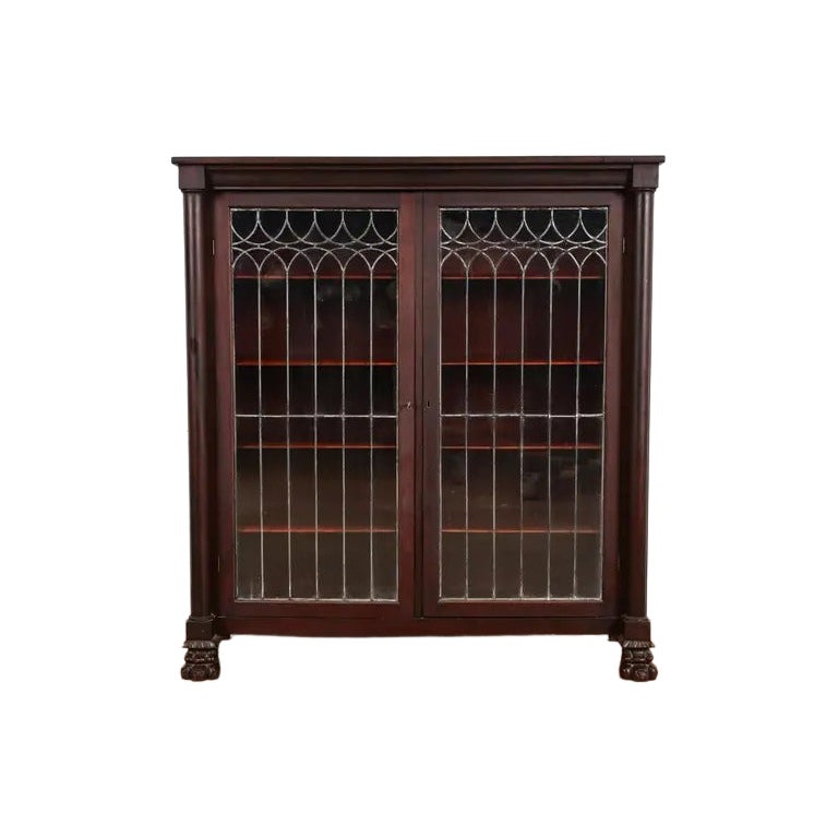 R. J. Horner Style Antique American Empire Carved Mahogany Bookcase, Circa 1890s