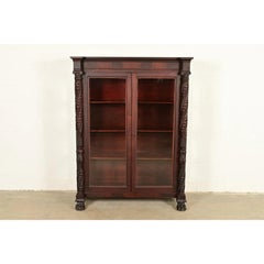 R. J. Horner Style Antique American Empire Flame Mahogany Glass Front Bookcase