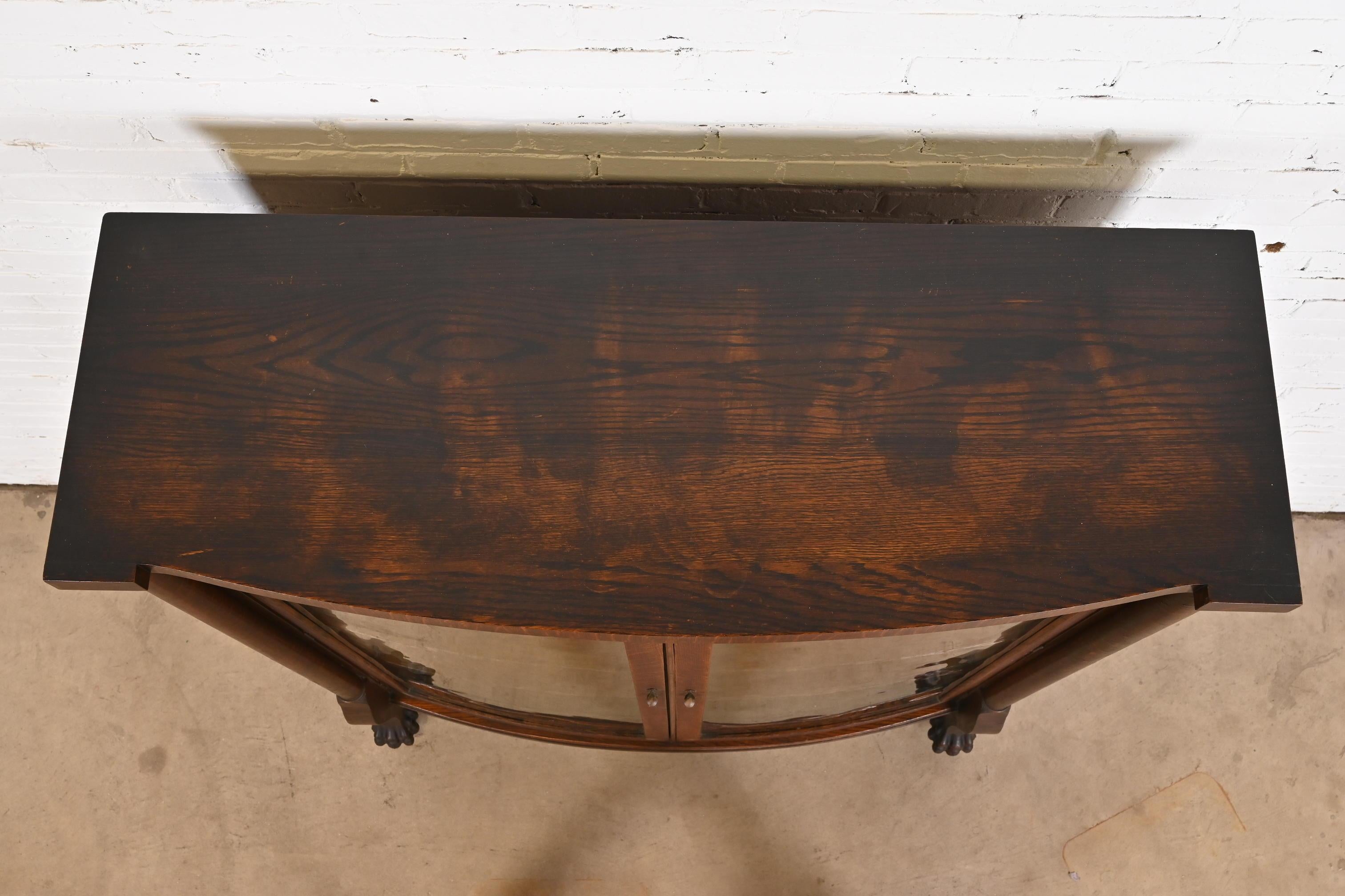 R. J. Horner Style Antique American Empire Oak Bow Front Bookcase Cabinet 5