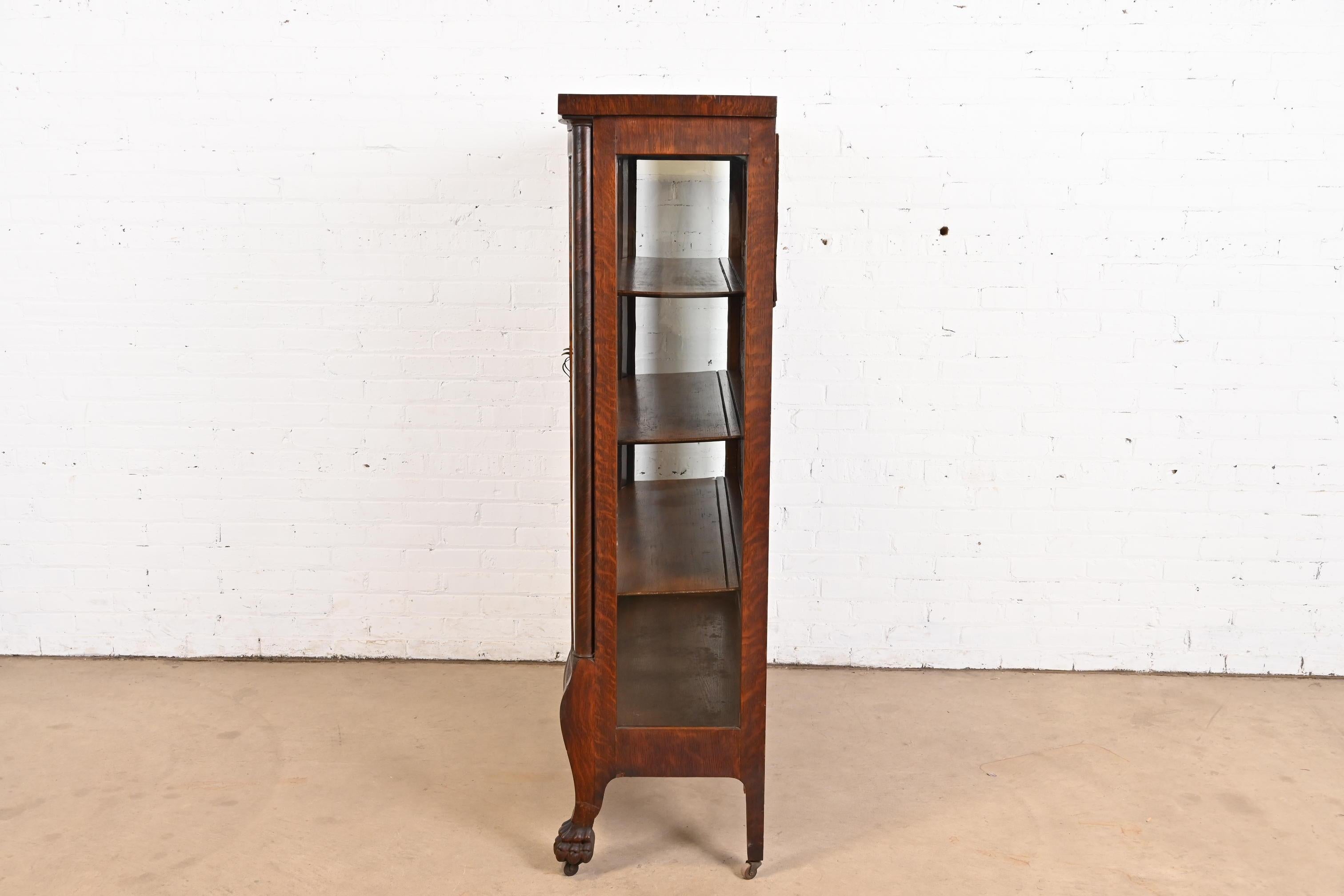 R. J. Horner Style Antique American Empire Oak Bow Front Bookcase Cabinet 6